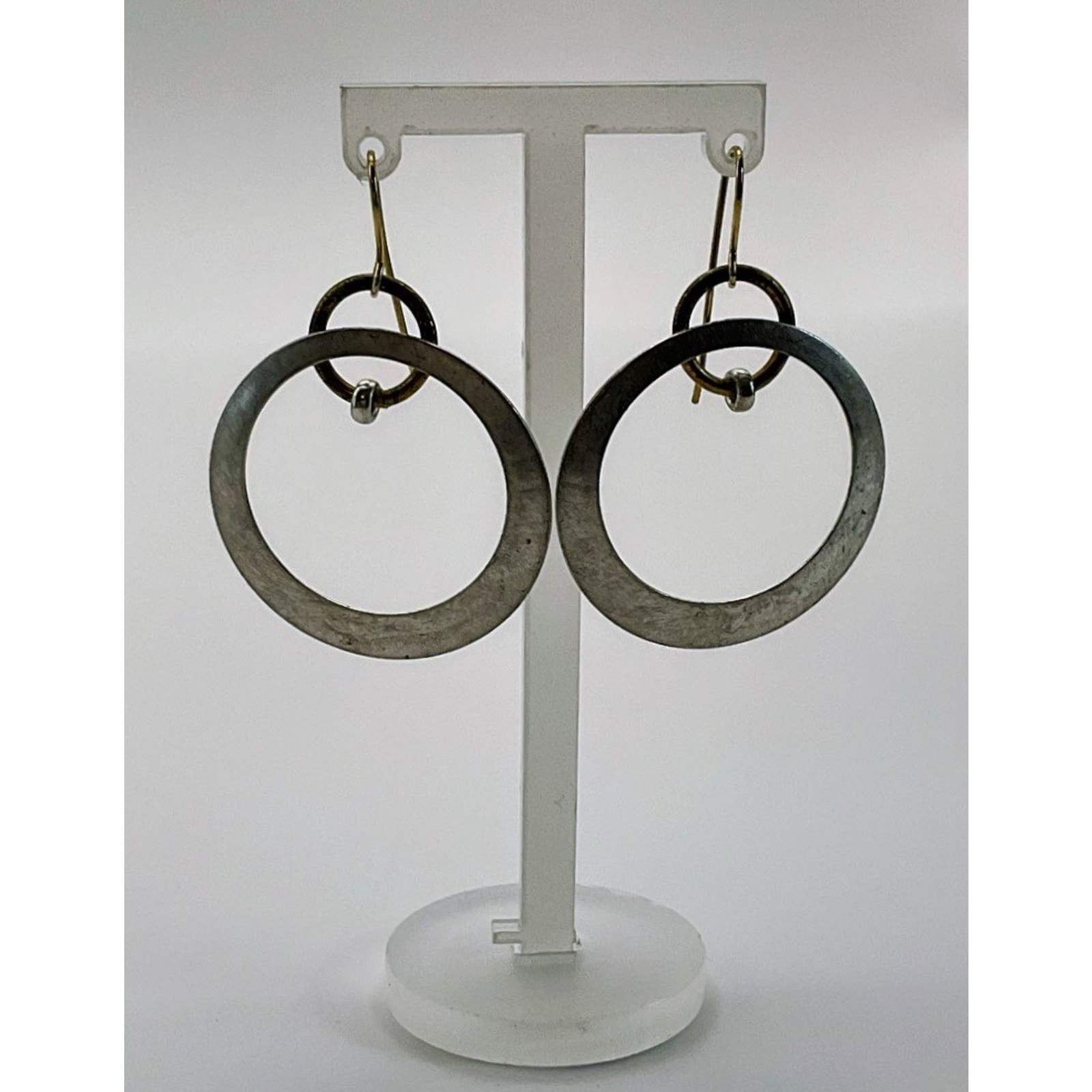 Vtg Marjorie Baer Mb Sf Earrings Brass Sterling Plate Hoops Circles 2